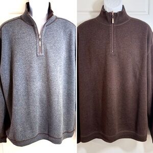 TOMMY BAHAMA Flip Side Pro Reversible Half Zip Sweatshirt Blue/Brown Mens 2XL🧡